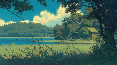 夏日乡村田野小屋