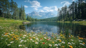 高山鲜花湖畔