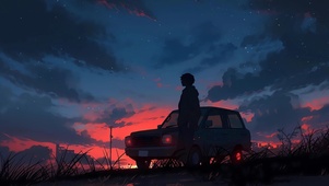 夕阳夜空的身影
