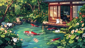 幽静庭院小狗