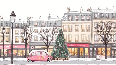 新年氛围雪景街道