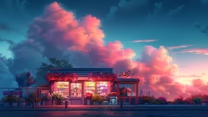 晚霞路边鲜花店