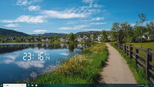 护眼蓝天白云树木河流桌面主题