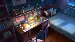 夜晚的学习房间