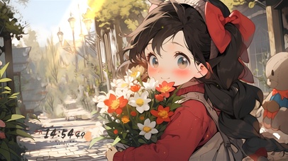 可爱手捧花女孩