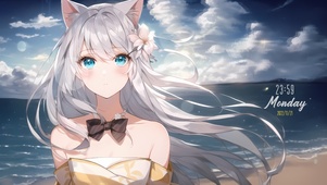 可爱猫耳海边少女