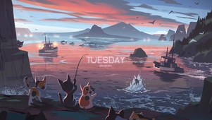 海边猫咪钓鱼