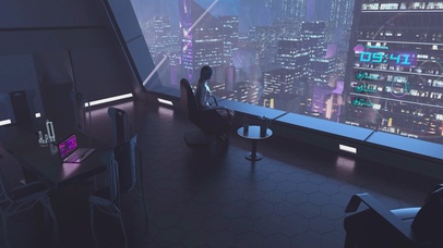 赛博朋克雨天房间