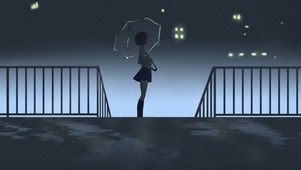 雨夜-撑伞的女孩