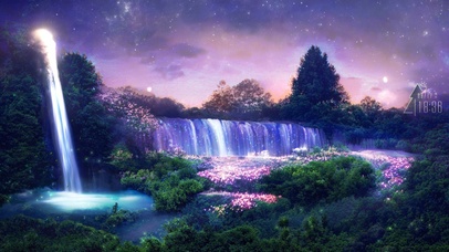 奇幻森林夜瀑布