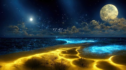 4K唯美治愈蓝色星空海景