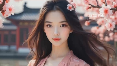 美女桃花相映红