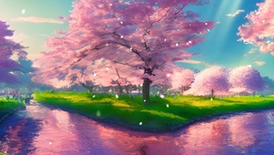 唯美河畔樱花