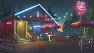 夜晚森林度假屋
