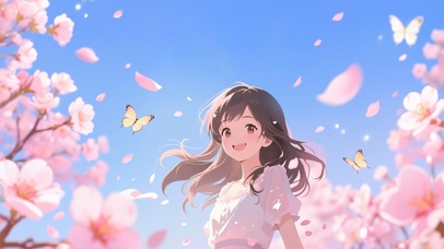 少女樱花飞舞