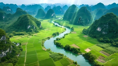 绿色护眼青山稻田4K