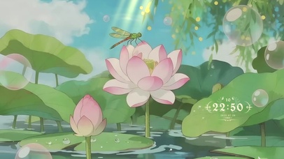 清爽荷塘荷花风景