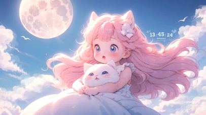 中秋抱着猫咪赏月