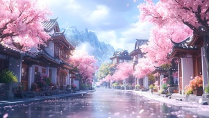 唯美樱花小镇街道