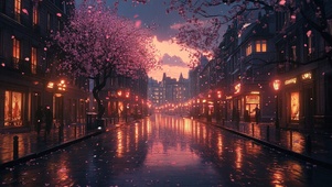樱花雨夜街景