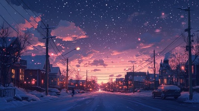 晚霞中的城市街道