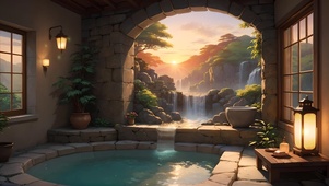 傍晚浴室窗外的风景
