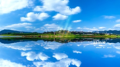 4k 夏季蓝天白云长江倒影