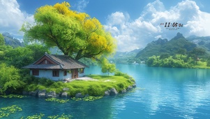 护眼 湖岸小屋