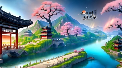 4k唯美樱花山水