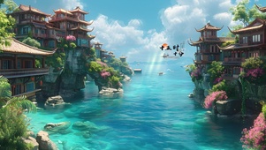 唯美白云湖水