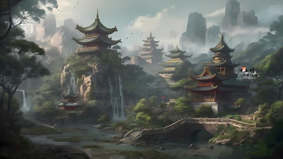 壮观烟雨山水