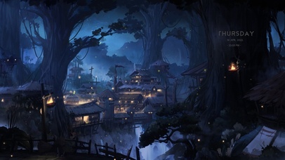 4K夜晚森林部落村庄