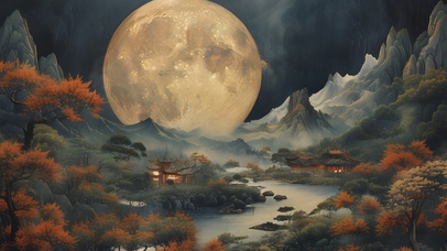 水墨山水国画大自然风景