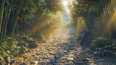阳光竹林小路