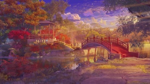 唯美治愈日系夕阳动漫森林公园