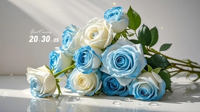 蓝白渐变玫瑰高质感桌面