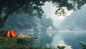 清晨的湖边