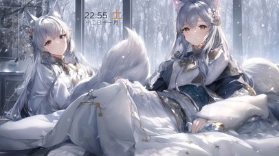 4k 唯美可爱冬季雪狐少女