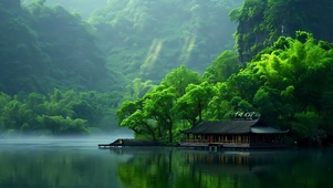 绿色山间湖水
