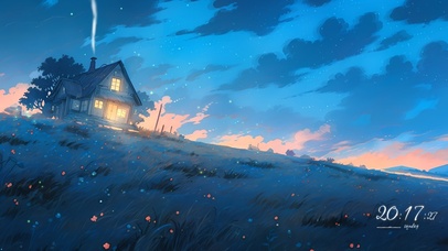 治愈夜晚草原木屋