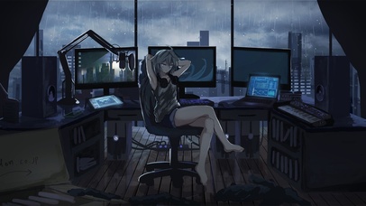 阴雨天的室内少女