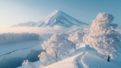 冬日冰封火山岛