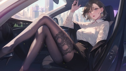 车内气质短发长腿美女
