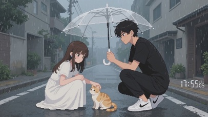 像素风雨天情侣