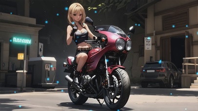 小女孩骑摩托车