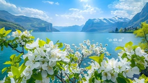 湖边的鲜花