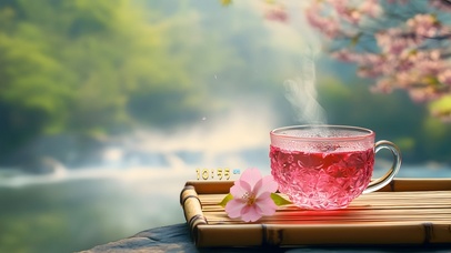 云海溪水桃花 