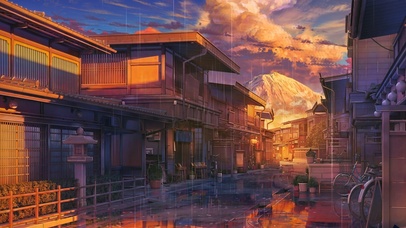 4K唯美治愈日系夕阳动漫街道