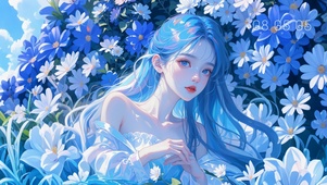 4K 蓝发美女