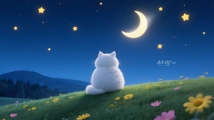 山坡上看星星的猫咪